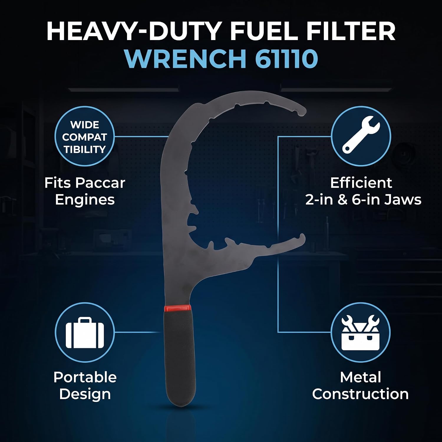 Fuel Filter Wrench, Durable Metal Construction Oil Filter Removal Tool 6 Inch Length 2 Inch Jaw for Auto Mechanics Diesel Engine Maintenance and DIY Car Repair