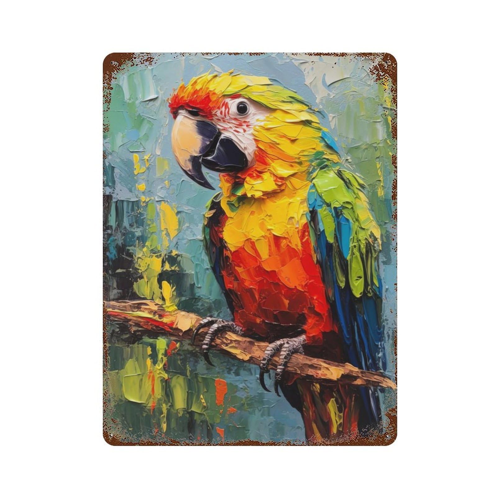 Garage Style Palette Parrot Painting Aged Metal Wall Plaque 15.7"x11.8", Farmhouse Wall Decor for Bar And Workshop