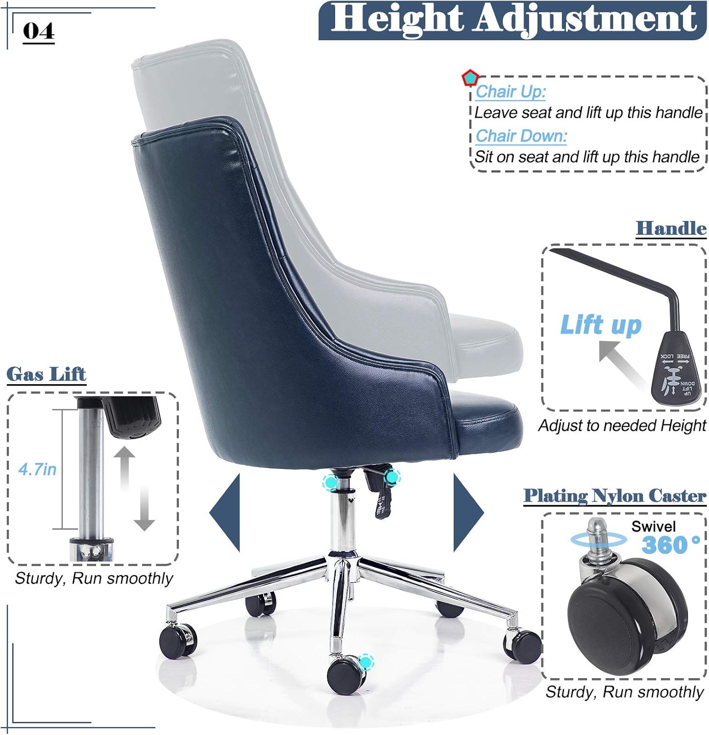 Buy Jacky Home Faux Breathable Leather Executive Office Desk Chair With Button Tufted High Back Modern Height Adjustable 360 Swivel Computer Task Chair With Arms And Wheels Blue Online In Indonesia B08nk62mg8