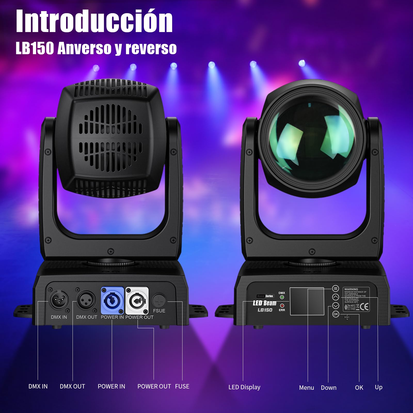 BETOPPER 150W Moving Head DJ Light,BETOPPER Mini LED Stage Light, RGBW Roto Prisma Beam Light, Sound Activated & DMX-512 Control Spotlight for party, bar, club, DJ stage lighting, 1 pack