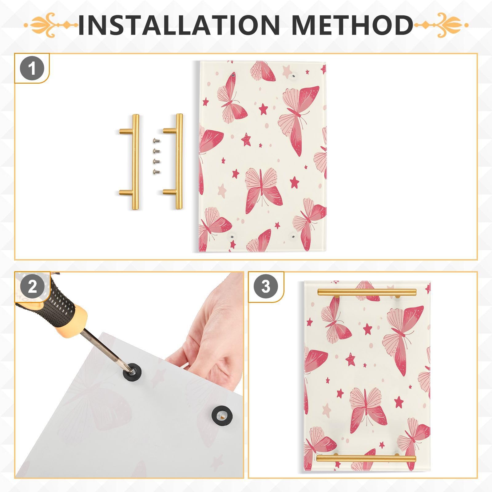 GUIJI Butterfly Acrylic Tray, Perfume Cosmetic Jewelry Decorative Trays Bathtub Organizer, Living Room Kitchen Serving Tray with Gold Handles