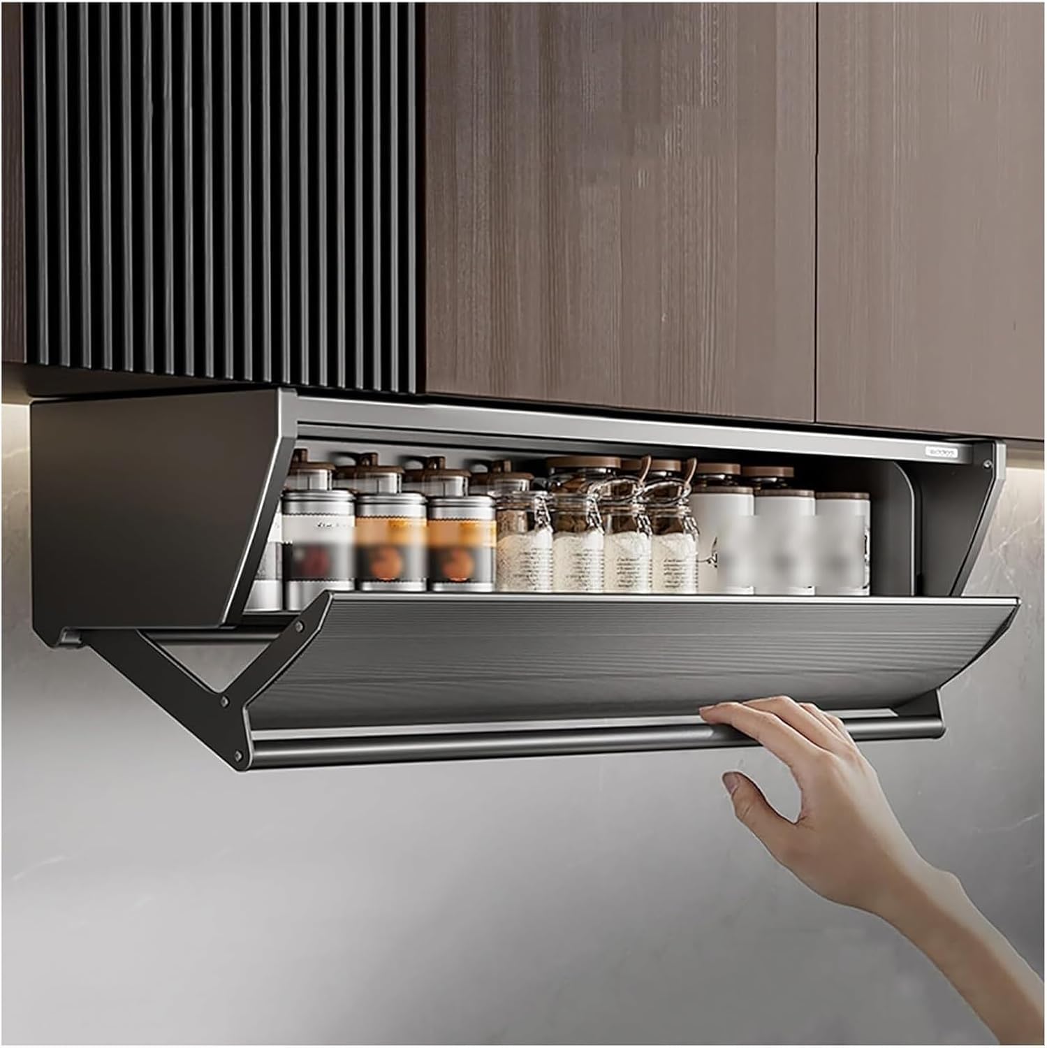 OLSKFUH Sliding Spice Rack Extension Spice Cabinet Drop Down Cabinet Organiser Aluminium Coffee Cabinet Storage Rack Storage Room Kitchen Closet Black,One Color-60cm/23.6in