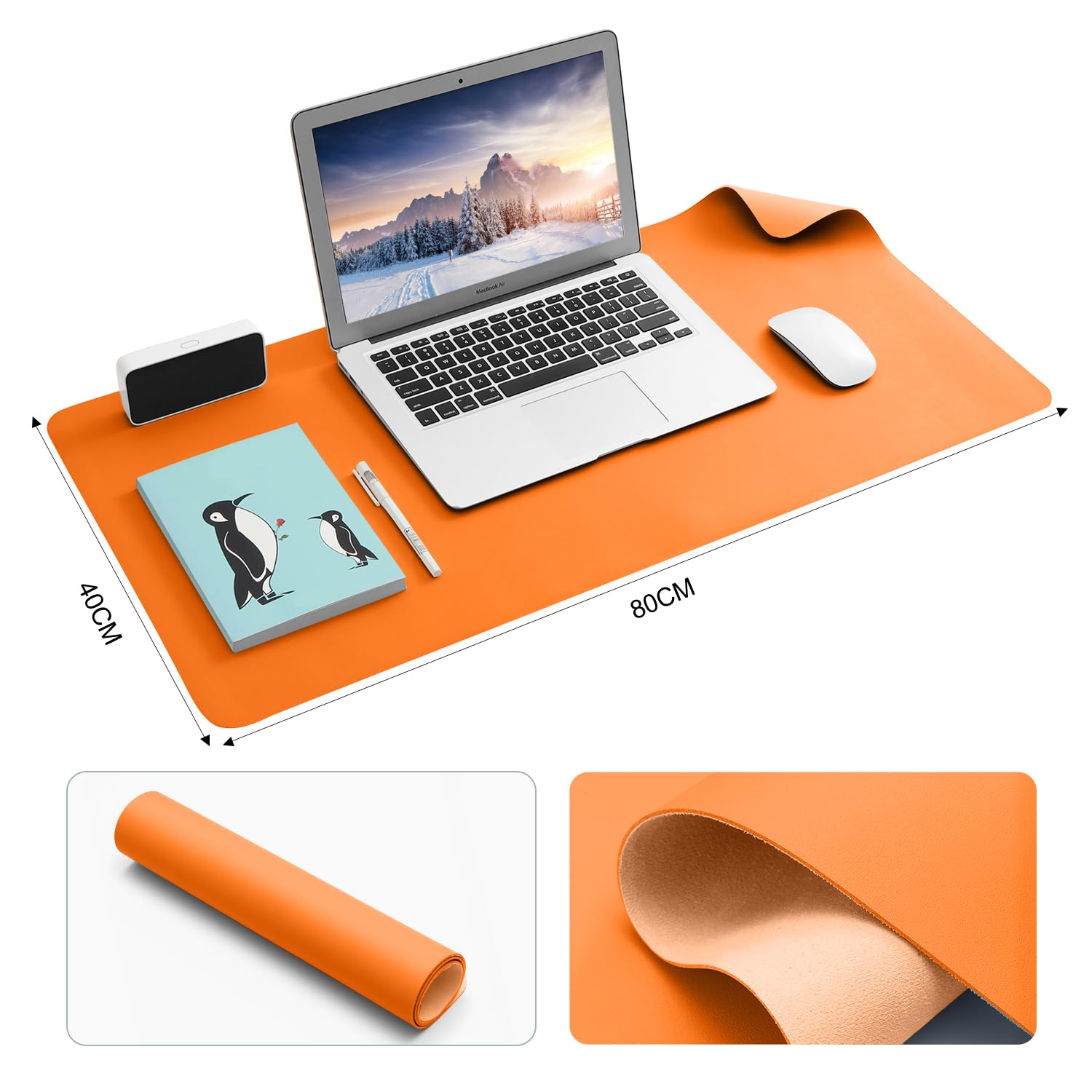 BUBM Tappetino multifunzionale per ufficio 80x40 cm sottomano scrivania impermeabile pelle PU mousepad ultrasottile antiscivolo Arancione