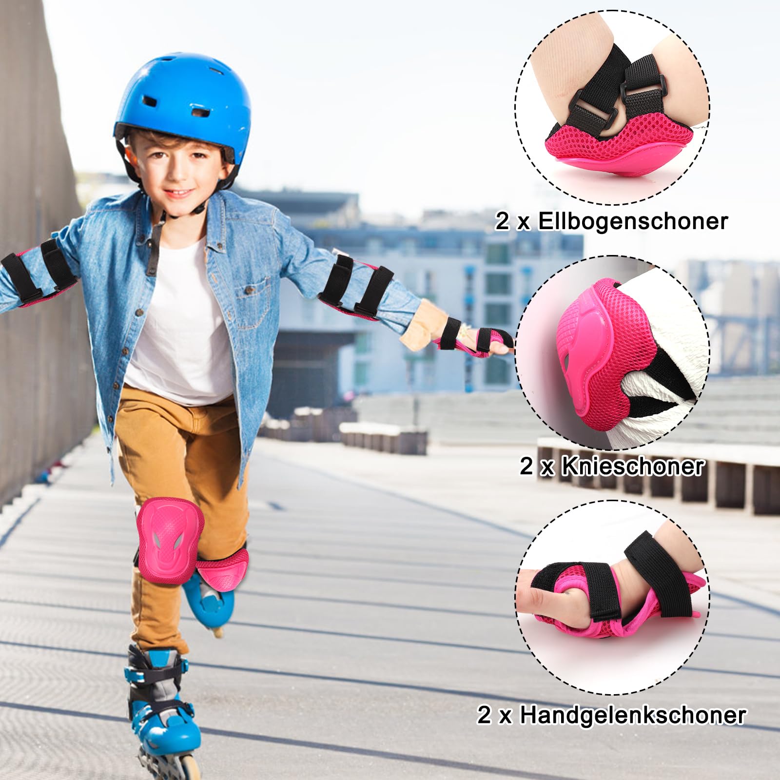 Rodilleras Infantiles, Rodilleras Infantiles para Patines en línea Equipo de protección 6 en 1 para niños de 3 a 8 años Coderas Patinetes Bicicletas — view 4