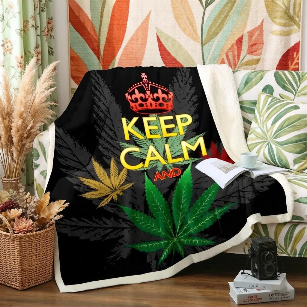 Loussiesd Cannabis Leaves Fleece Throw Blanket Marijuana Leaf Sherpa Blanket for Boys Girls Adults Marijuana Weed Green Leaf Plush Blanket Hemp Fuzzy Blanket for Sofa Bed Couch Double 60x79 Inch — image 1