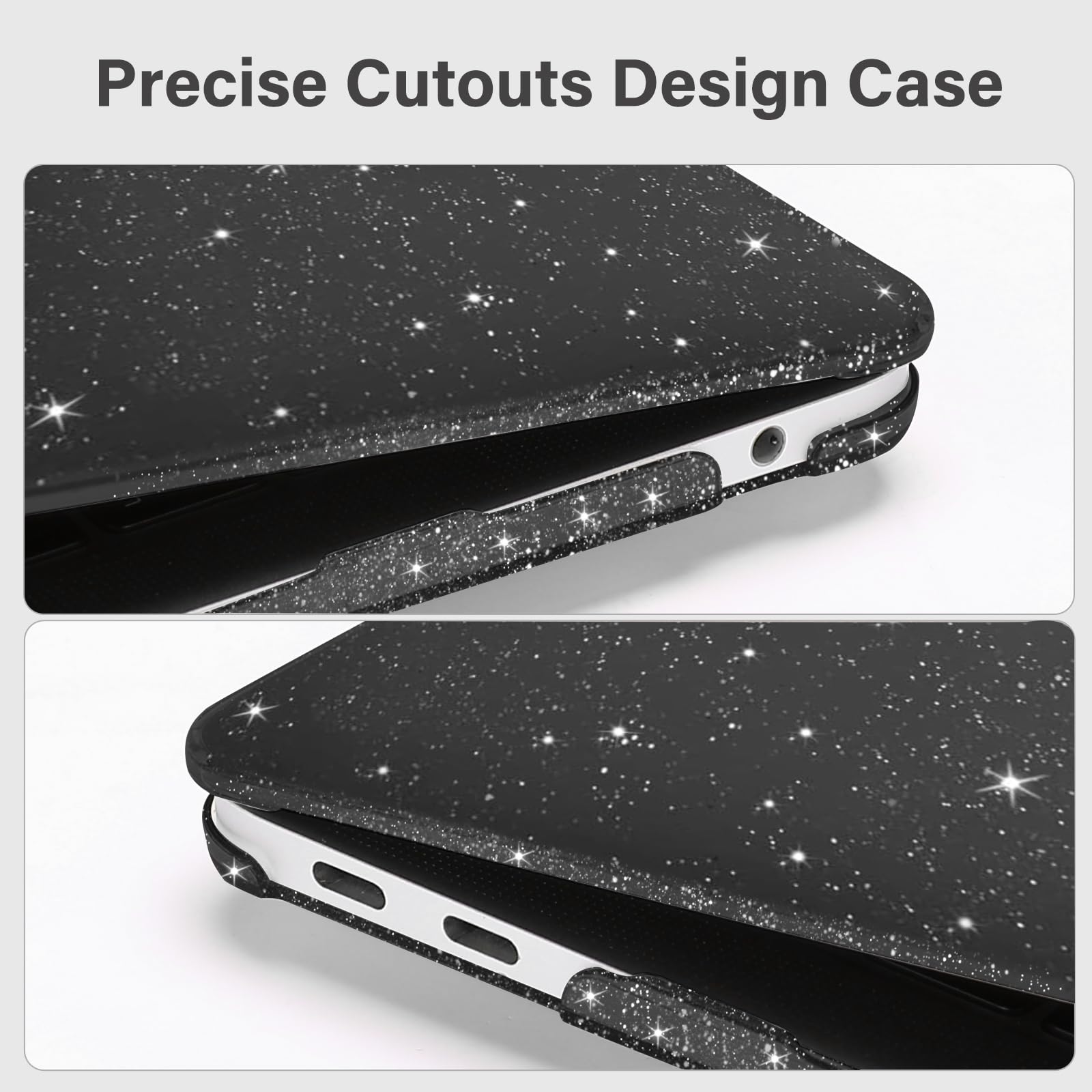 MOSISO Custodia Compatibile con MacBook Air 13 Cover M1 2021 2020 2019 2018 A2337 A2179 A1932 Touch ID, Glitter Case per MacBook Air M1 Cover 13,3'' Pollici&Copritastiera&Pellicola, Nero