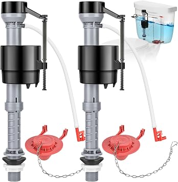 Universal Toilet Repair Kit for Inside Tank Includes Adjustable Fill Valve & 2-Inch Flapper, Quiet & Easy Installation Red, 2-Pack