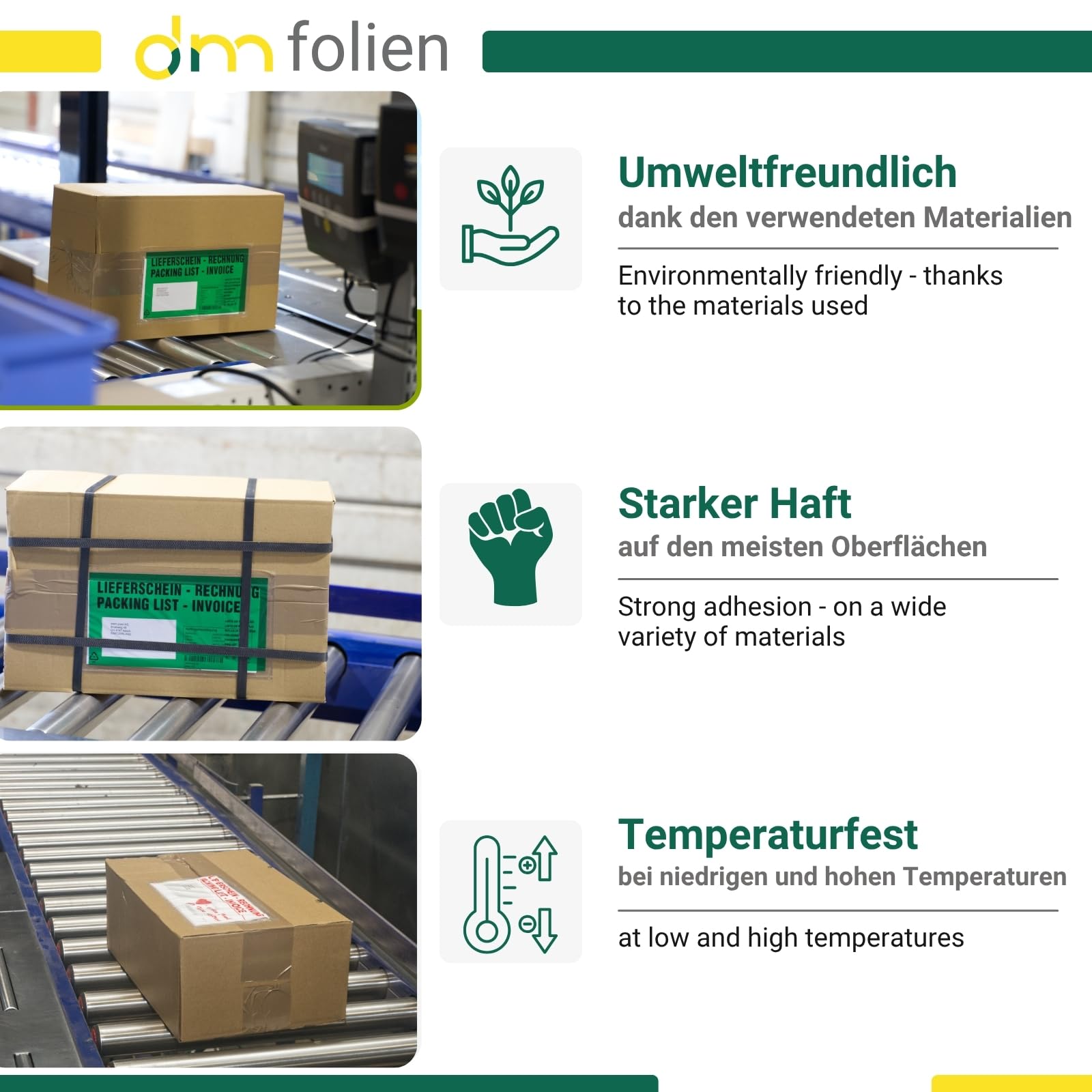 dm-folien Lieferscheintaschen DIN LANG I 1000 Stück I Selbstklebende Versandtaschen mit Aufdruck I Blau-transparentes Paketzubehör für Lieferscheine & Rechnungen I Versandzubehör aus PP
