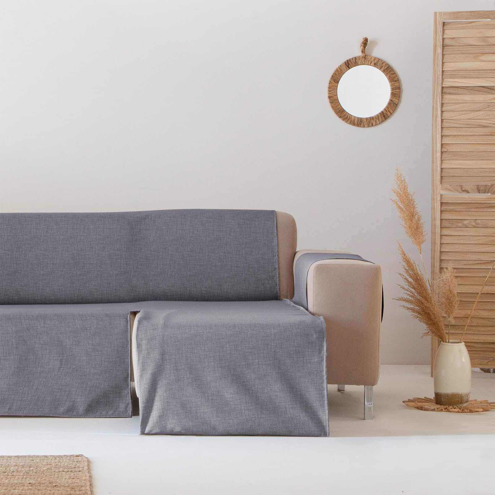 GAMUSI Funda Sofa Chaise Long Impermeable Antimanchas Cubre sofá Chaise Longue 240 cm Brazo Derecho, Color Gris Oscuro