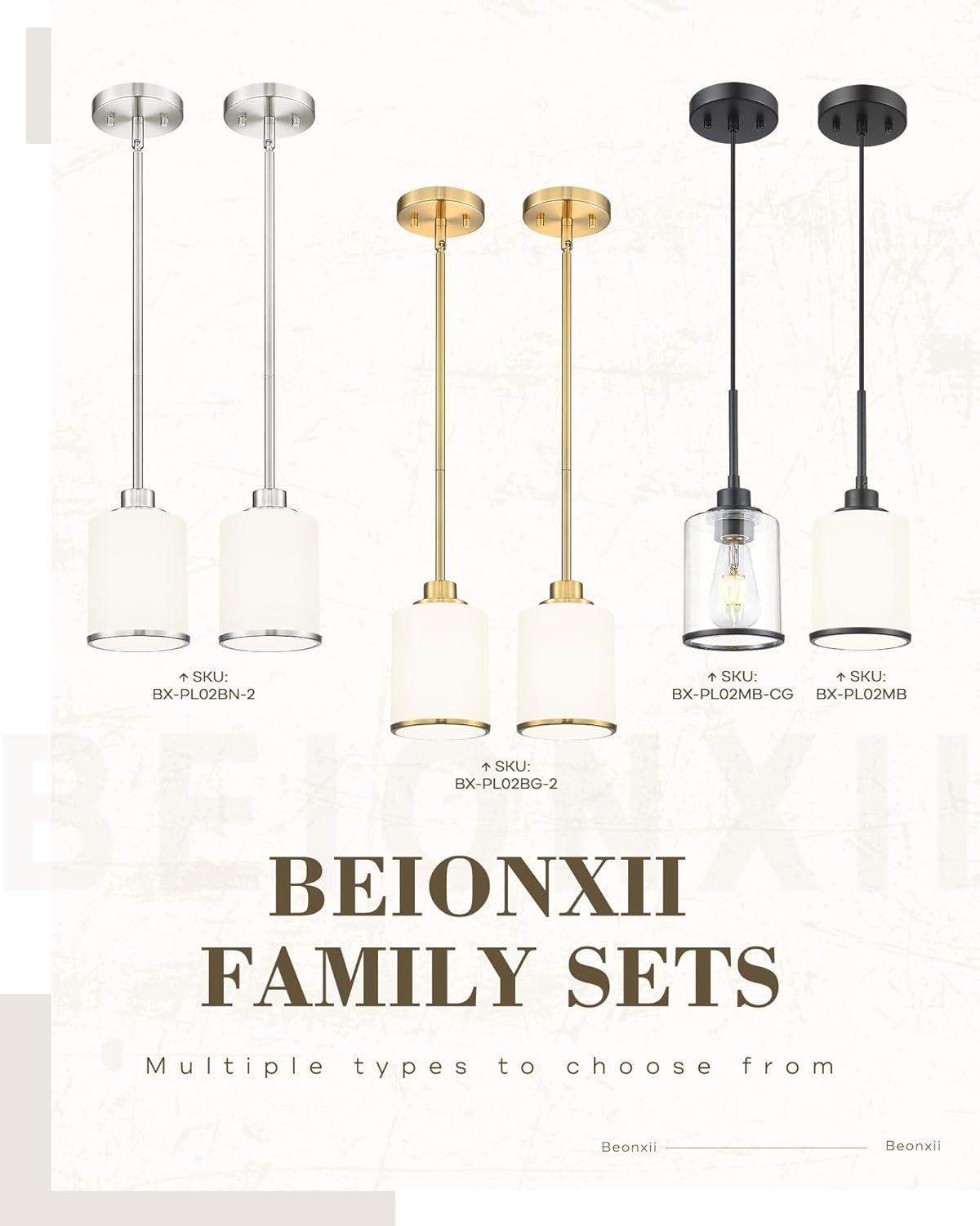 Beionxii Brushed Nickel Pendant Lights Kitchen Island 2 Pack, Hanging Lights Fixtures with Milk Glass, Kitchen Pendant Lighting Over Island, Hanging Lights for Sink Dining Room Entryway, BX-PL02BN-2