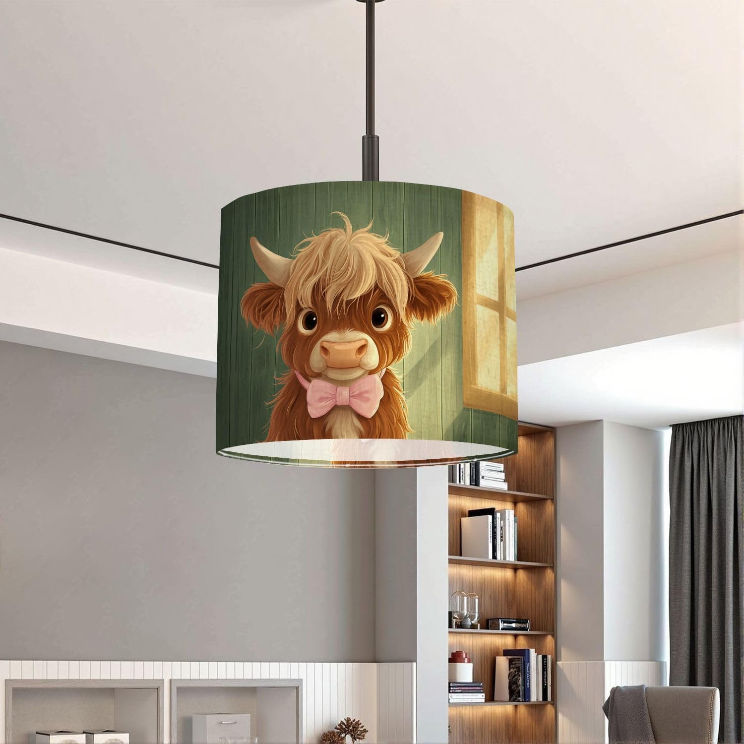 Sage Green Lampshades Farmhouse Lamp Shades set of 2 Charming Highland Cow Portrait Caramel Fur Sage Light Shade for Table Lamps Floor Lamps Drum Lamp Shades Pendant Light Shade Replacement