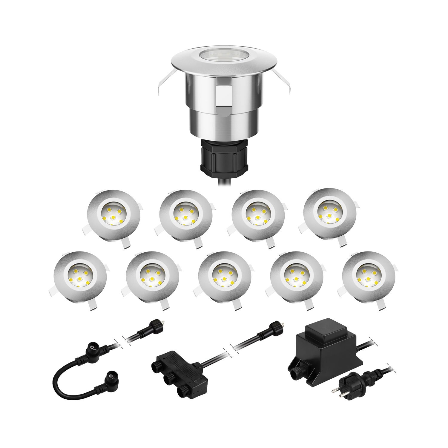 ledscom.de LED Boden-Einbauleuchte Atria für außen Aluminium warm-weiß, je 14lm, IP65, 40mm Ø 10er Set