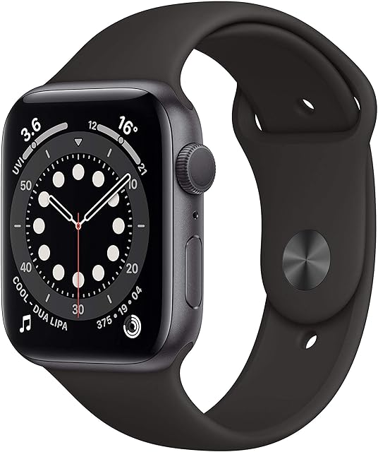 Apple Watch Series 6 44mm (GPS) - Space Grey Aluminium Case with Black Sport Band (Renewed)