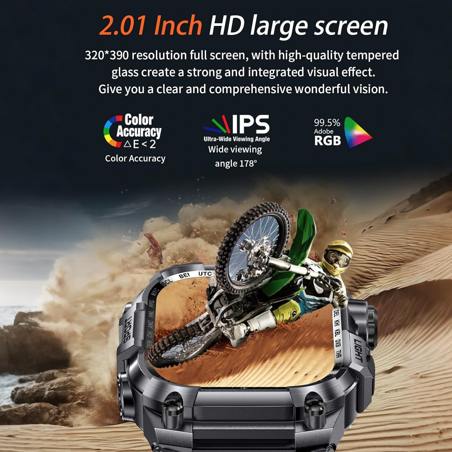 Military Smart Watch for Men (Make/Answer Call), 2.01" HD Screen Smartwatches for Android and iPhone,Long Time Standby Fitness Tracker/Flashlight/Waterproof/Heart Rate/Sleep/100+ Sport Modes