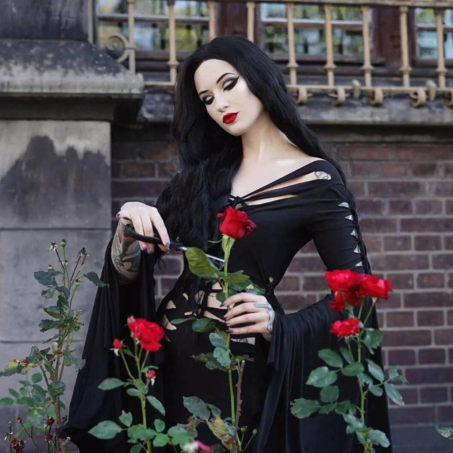 G&T Wig Long Black Wig for Mordicia Costume 30inch Black Witch Wig Middle Part Straight Black Cosplay Wigs for Women Halloween Party - Image 2