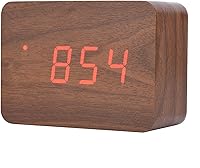 Vista 4 de Kadimendium Luces LED suaves alimentadas por 3 pilas AAA, reloj despertador de madera, reloj despertador digital de madera para dormitorio, oficina