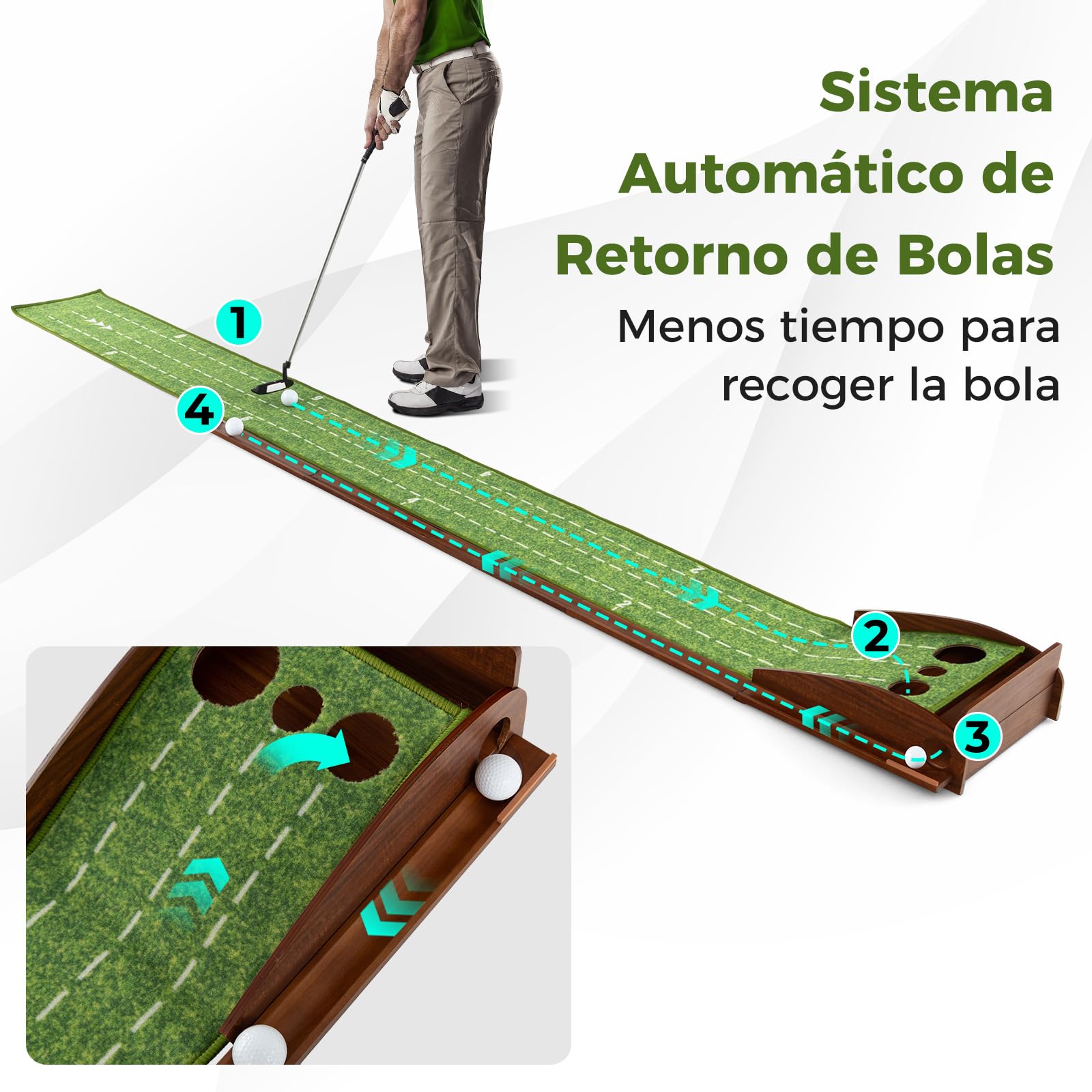 COSTWAY Mini Golf, Alfombra de Putting de Entrenamiento de Golf Interior y Exteriores, 1/2/3 Tamaños De Orificios, Retorno automático de la Bola, 3 Pelotas, Cesped de Minigolf (3 Orificio)