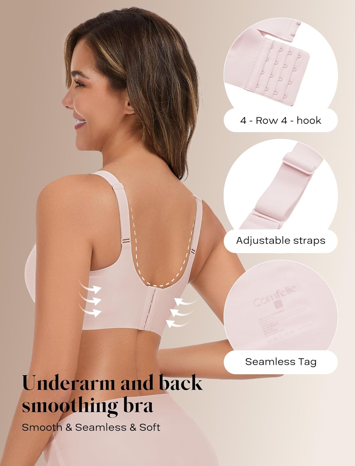 COMFELIE Seamless Wireless T-Shirt Bra for Women One-Piece No Padding No Underwire Full Coverage Underarm & Back Smoothing - Image 3
