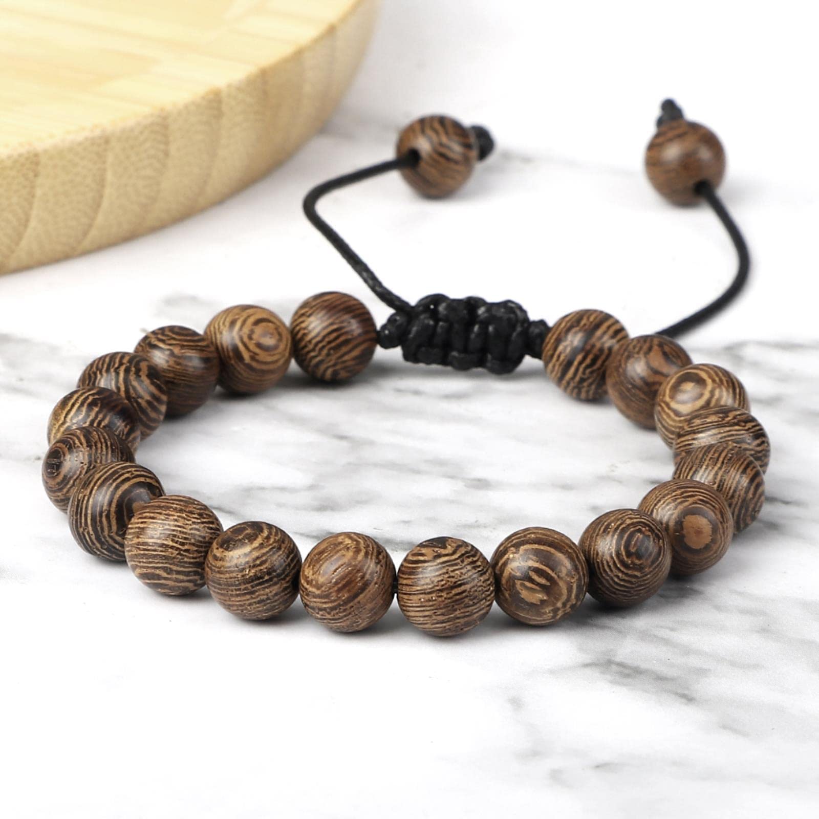 1 pc Holz Perlen geflochten Armband Gebet Armreifen Schmuck Frauen einstellbar paar Armbänder