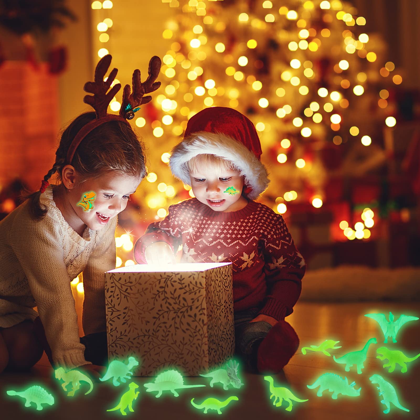 Leuchtende Dinosaurier Figuren - 32 Stück Set Mit Tattoos