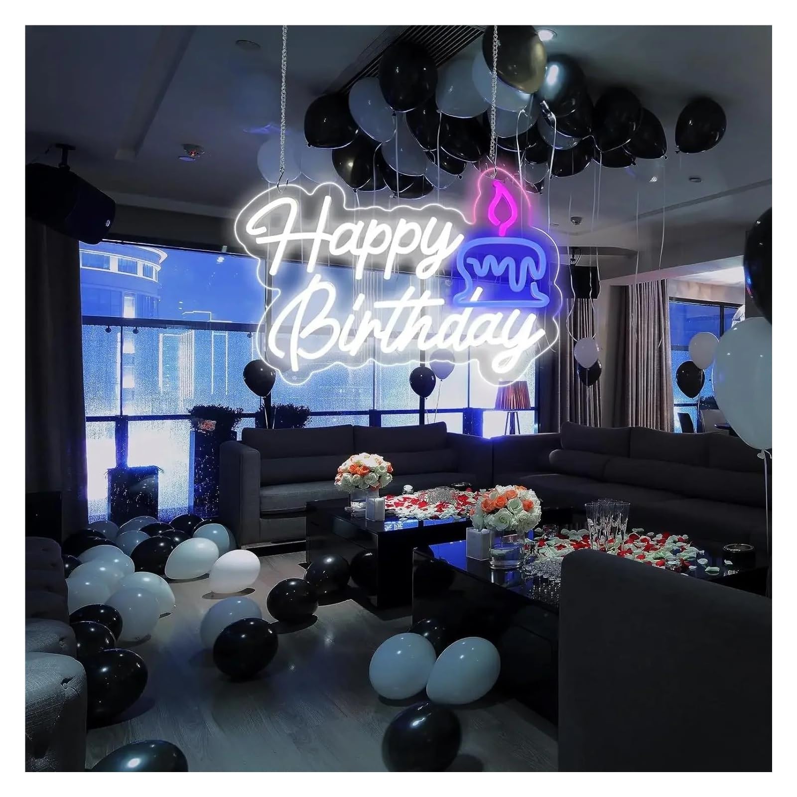 Luz de Diseño de Digital Letrero De Neón De Feliz Cumpleaños, Luces LED Regulables Alimentadas Por USB, Decoración De Pared, Para Fiesta, Pub, Hogar, Sala De Juegos, 24.5cmx37.5cm
