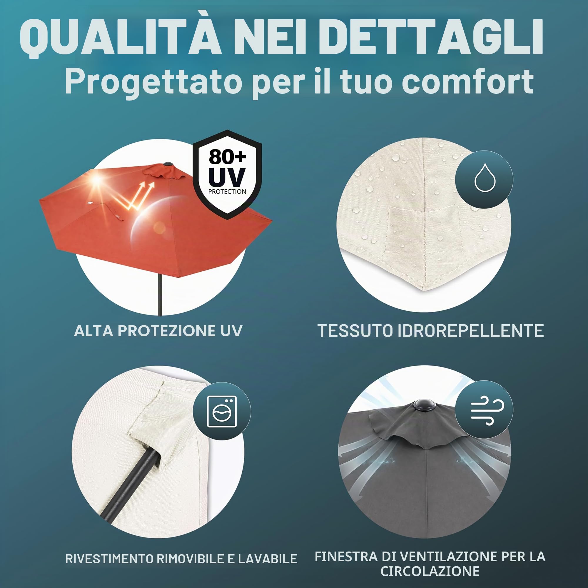 Kingsleeve Ombrellone Mezzaluna a Parete Muro Ø2,7m x 2,3m H manovella UV40+ Idrorepellente Giardino Balcone terrazza Crema