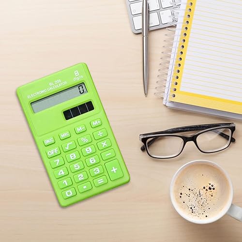 Calculadoras estándar básicas verdes, mini calculadora digital de escritorio con pantalla LCD de 8 dígitos, calculadora inteligente de energía solar