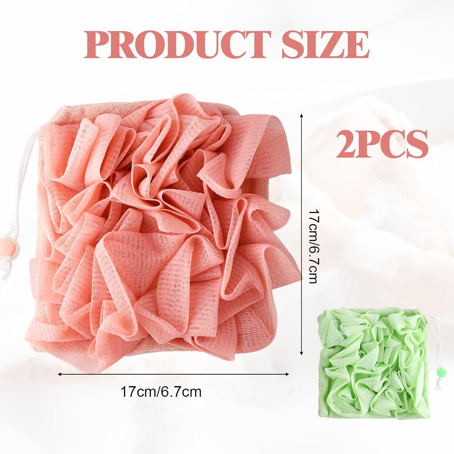 2 Pcs Bath Sponge with Drawstring,That Holds Bar Soap,for Cleansing and Smooth Skin,2 in 1 Loofah Washcloth Combo Soap Bar Loofah(Pink,Green) - Image 2