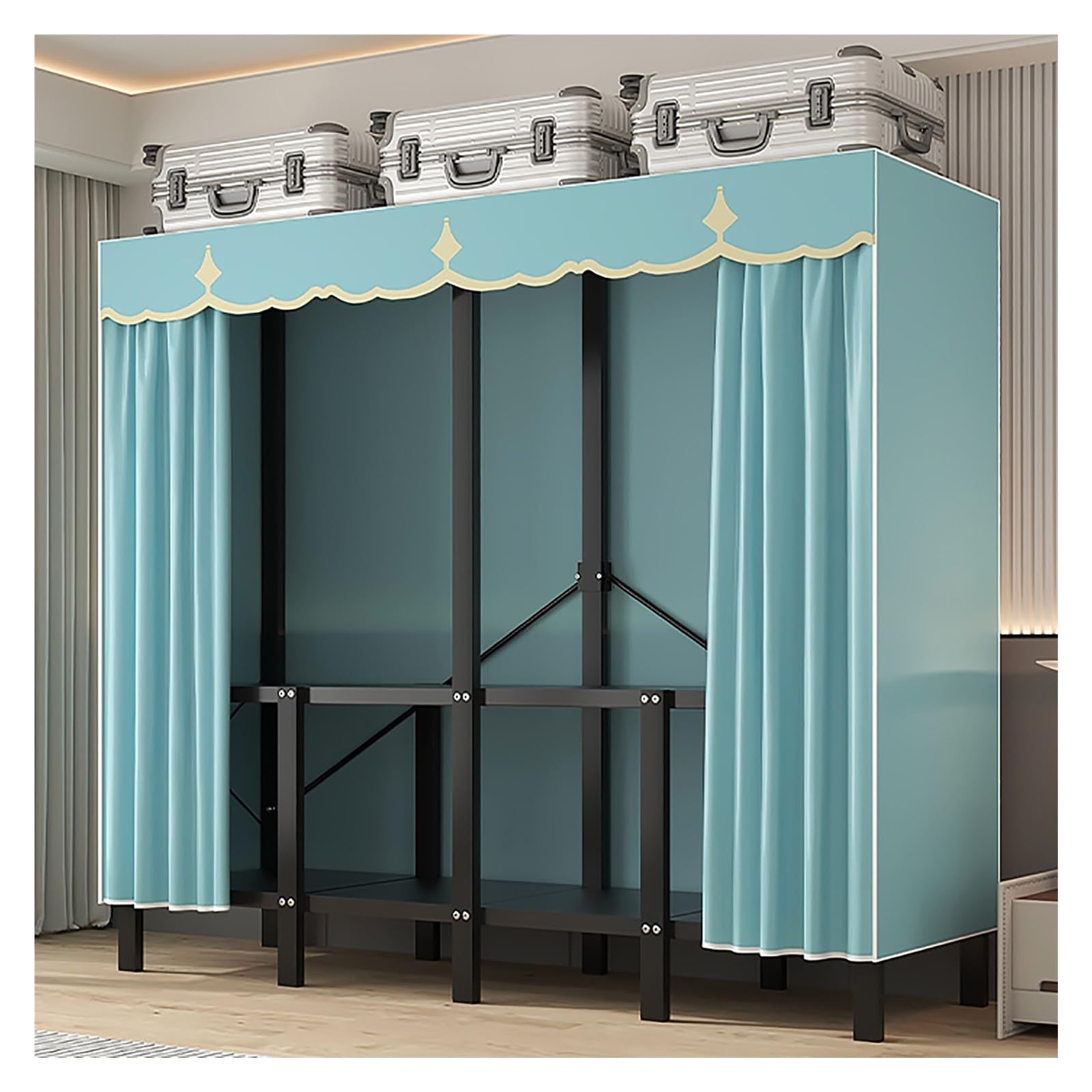 Robuster tragbarer Kleiderschrank, Kleideraufbewahrungs-Organizer, faltbarer Kleiderständer zum Aufhängen von Kleidungsstücken, Metallrahmen, vielseitiges Design für Schlafzimmer
