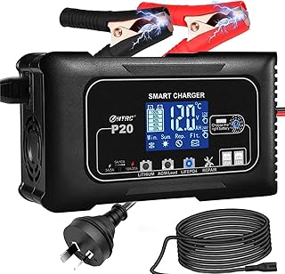 20-Amp Smart Car Battery Charger (AU Plug), 12V/20A and 24V/10A Fully Automatic Trickle Charger with LCD Display for Car, ...