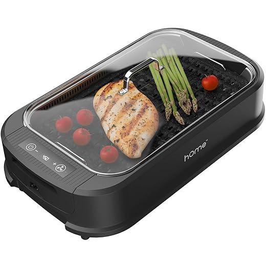 hOmeLabs Smokeless Indoor Electric Grill - Removable Non-Stick Grill Grates, Tempered Glass Lid, 1500W Fast Heating Element, Digital Temperature Control and Bonus Griddle Plate