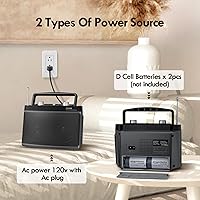 Vista 6 de AM FM Radio portátil enchufable de pared o batería para el hogar y al aire libre, fuerte recepción y sonido estéreo, fácil de usar, conector de Negro