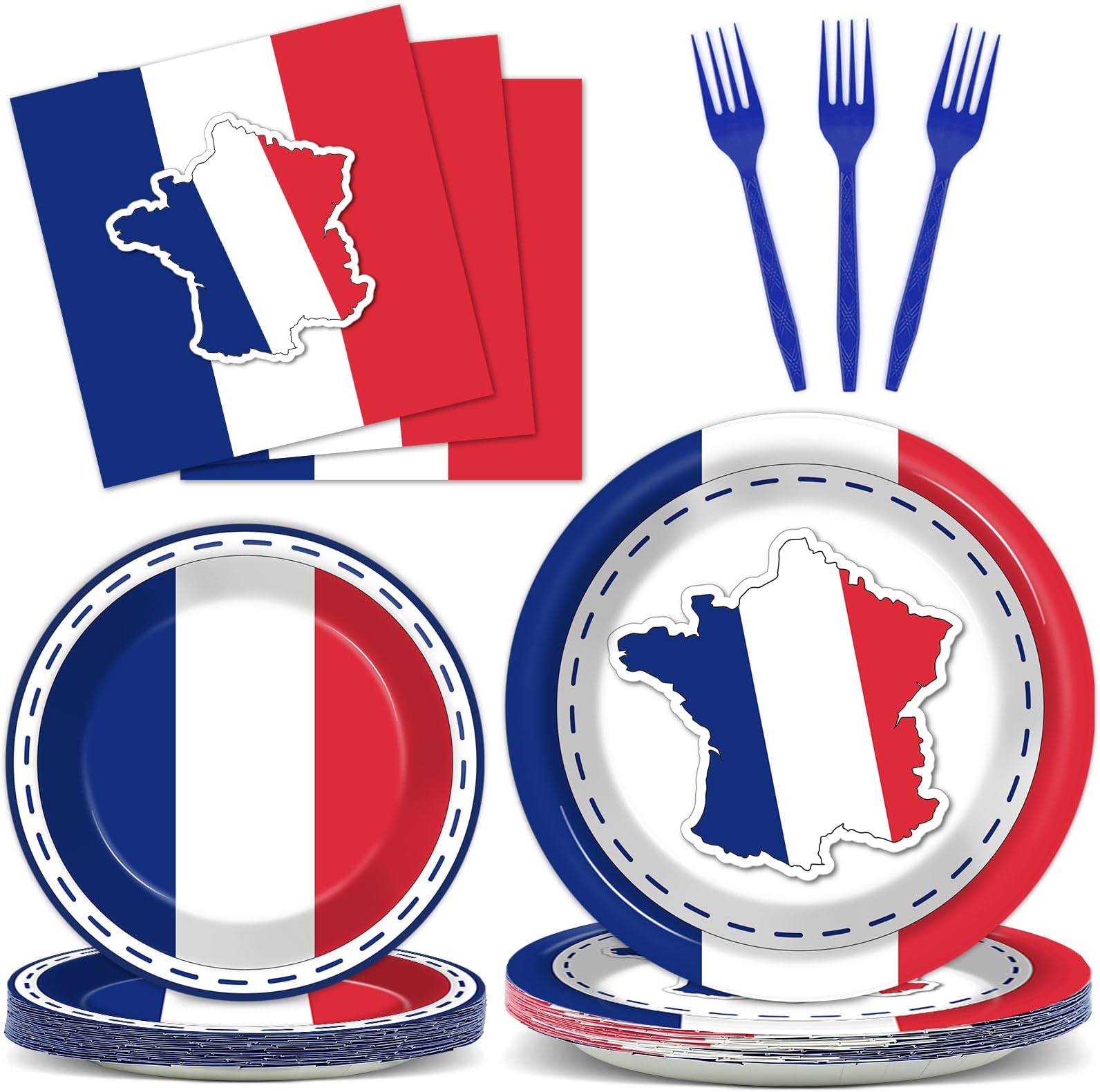 gisgfim 96Pcs France French Flag Party Supplies Paper Plates Napkins France Flag Party Tableware Set National Theme Party Decorations Favors for French Family Gathering Birthday Dining Serves 24