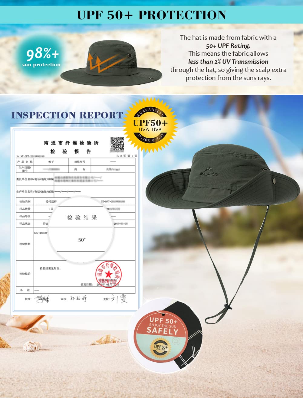 Comhats UPF 50 Sonnenhüte mit breiter Krempe, Sommer-Mesh, UV-Schutz, Safari-Hut, zum Angeln, Wandern, Boonie-Hüte mit Kinnriemen, wasserdicht
