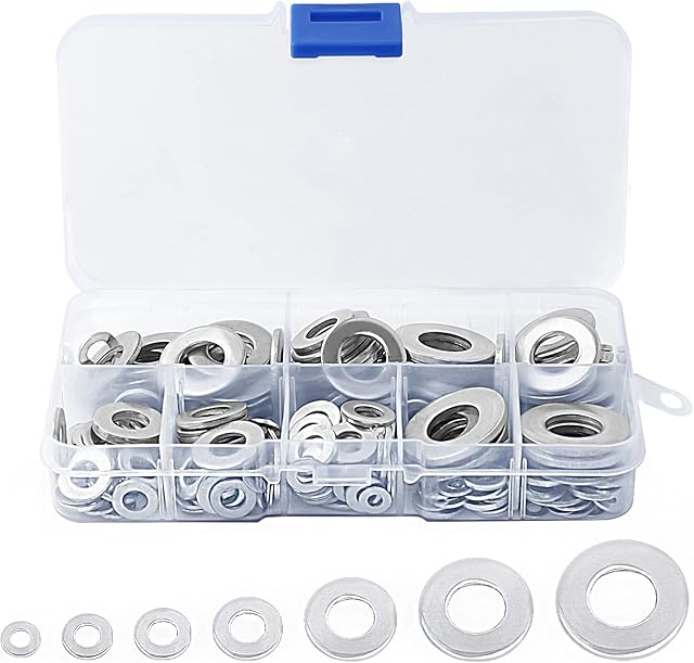 270PCS Flat Washers, Stainless Steel Round Metric Flat Washers, Assorted Metal Washers M3 M4 M5 M6 M8 M10 M12 for Home Decoration, Factories Repair Construction