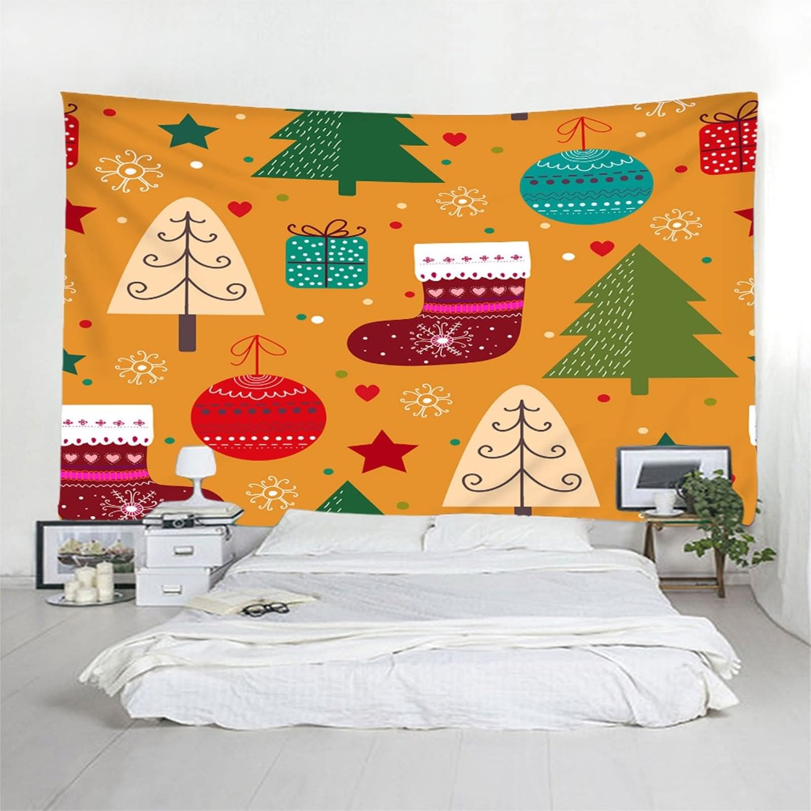 Aotiwe Arazzo da appendere alla parete, arazzo in tessuto, motivo elementi natalizi, in poliestere, multicolore, 210,8 x 139,7 cm