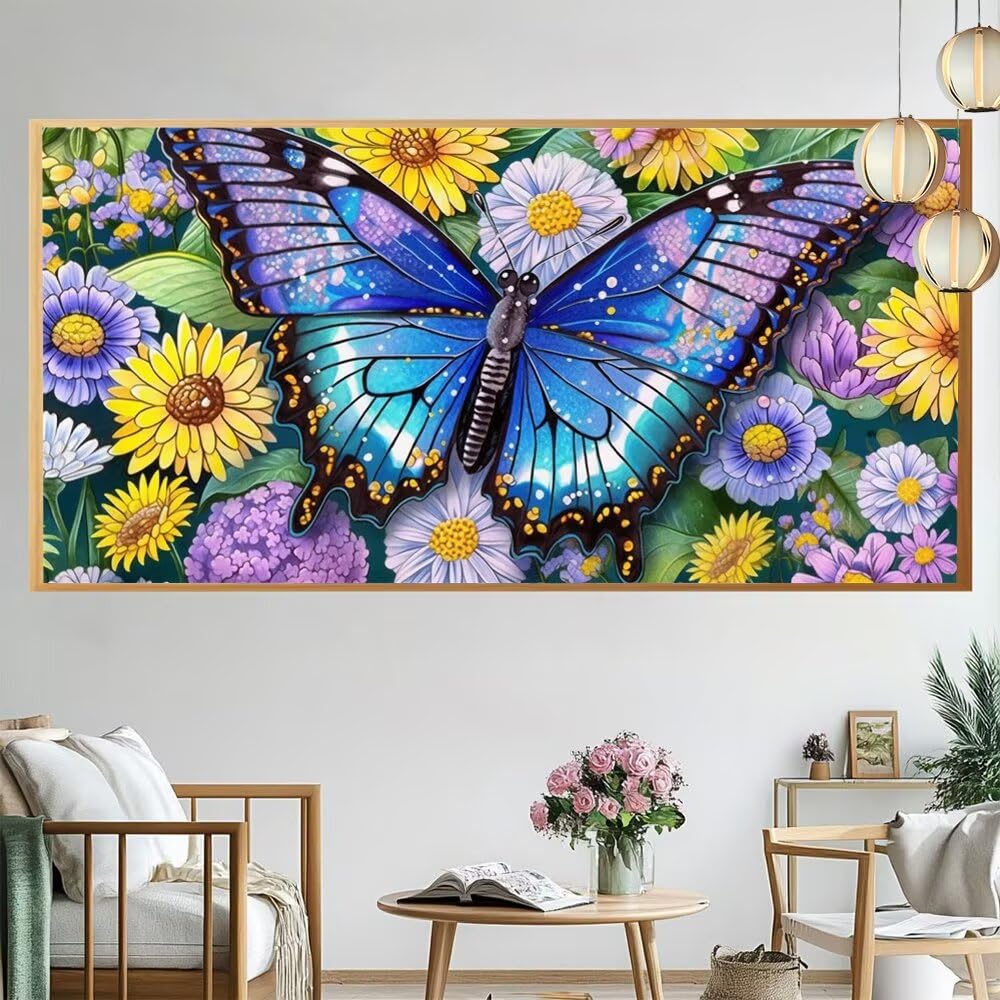 Peinture par Numero Adulte Papillon Kit de Peinture à l'huile Sur Toile par Numéros pour Adulte Marguerite Grande taille XXL 60x120cm d'eau Peinte à la Main Painting by Numbers Adulte Débutant N5-402