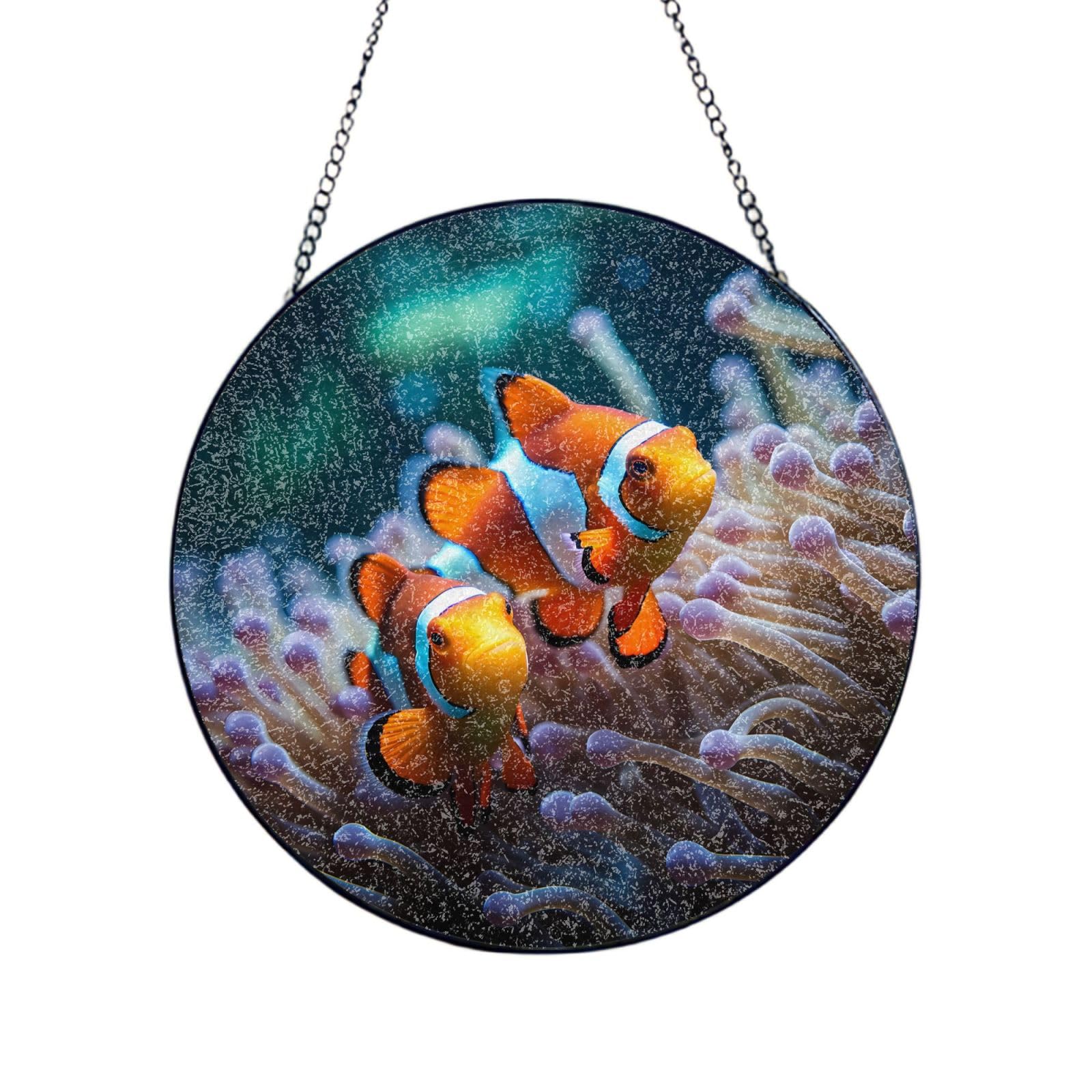 Poezjzw Stained Glass Window Hanging - Anemonefish Sun Catcher For Door Garden Home Decor Christmas Mother'S Day Birthday Gifts 4in（10cm）
