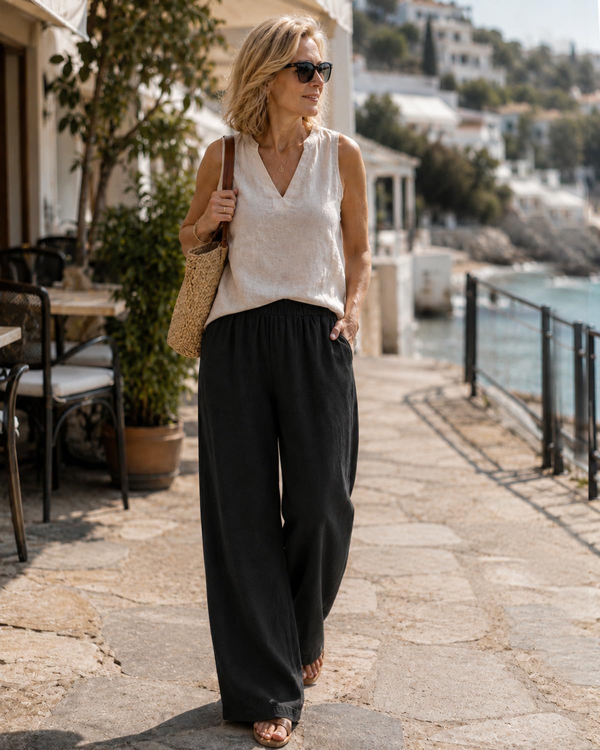 Zylioo Leinenhose Damen Extra Lang Hose Lang Bein Casual Stoffhose Trouser | Baggy Sommerhose Freizeithose Urlaub Alltag