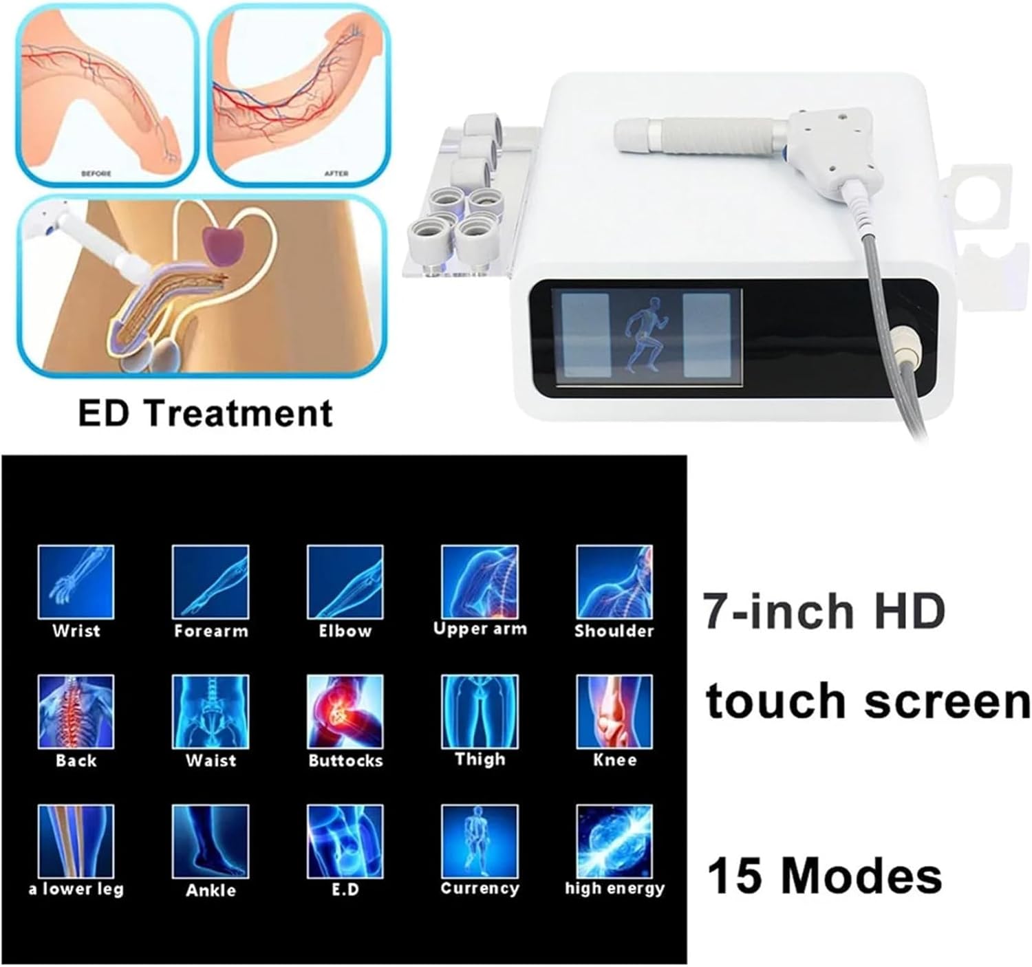 2 In 1 Chiropractic Tools, 12bar Pneumatic Shockwave Therapy Machine, E-D Shockwave Physiotherapy Apparatus With 19 Working Heads, Shockwave Energy 0.5-12bar For Treatment