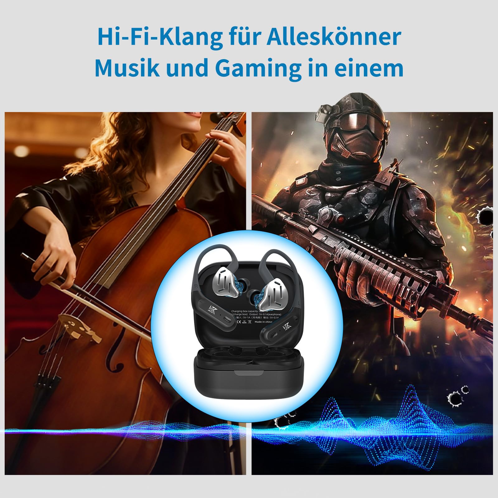 KZA COUSTICS AZ09 PRO Auricolari Bluetooth Accessori Wireless Adattatore Bluetooth Non incluso Cuffie adatte per KZ Zas Zax ZS10 Pro e altri 0.78 0.78mm 2Pin C-Pin Cuffie