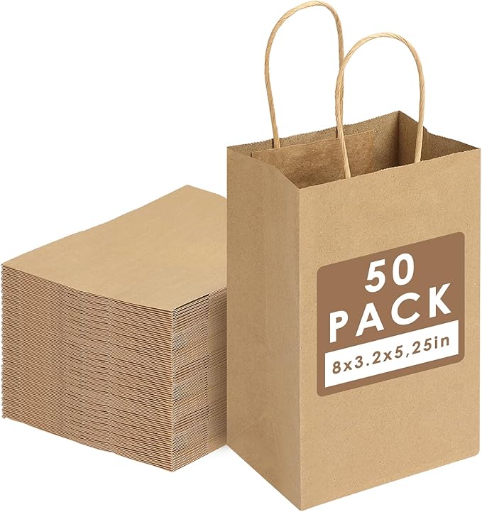 Moretoes 50pcs Paper Bags with Handles, 5.25x3.2x8 Inches