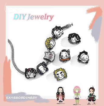 Demon Slayer Beads Bracelet,9 Character Accessories Devil Killer Anime Bracelet,Cartoon DIY Bead Jewelry,Fans and Collectors Jewelry
