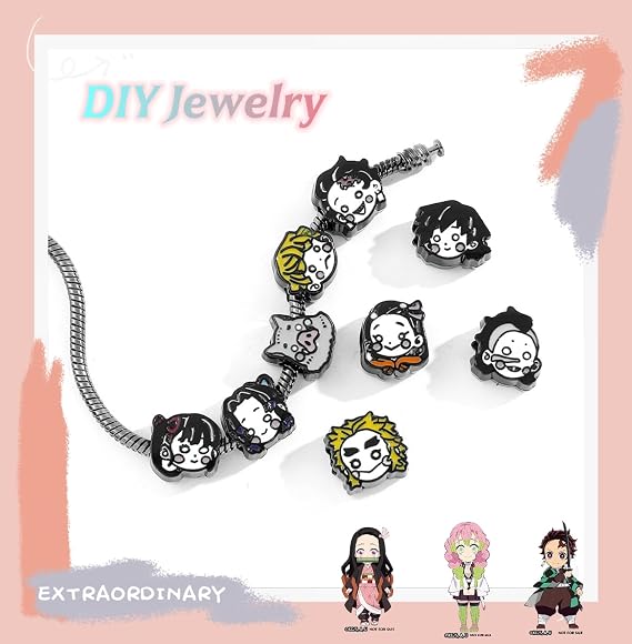 Demon Slayer Beads Bracelet,9 Character Accessories Devil Killer Anime Bracelet,Cartoon DIY Bead Jewelry,Fans and Collectors Jewelry