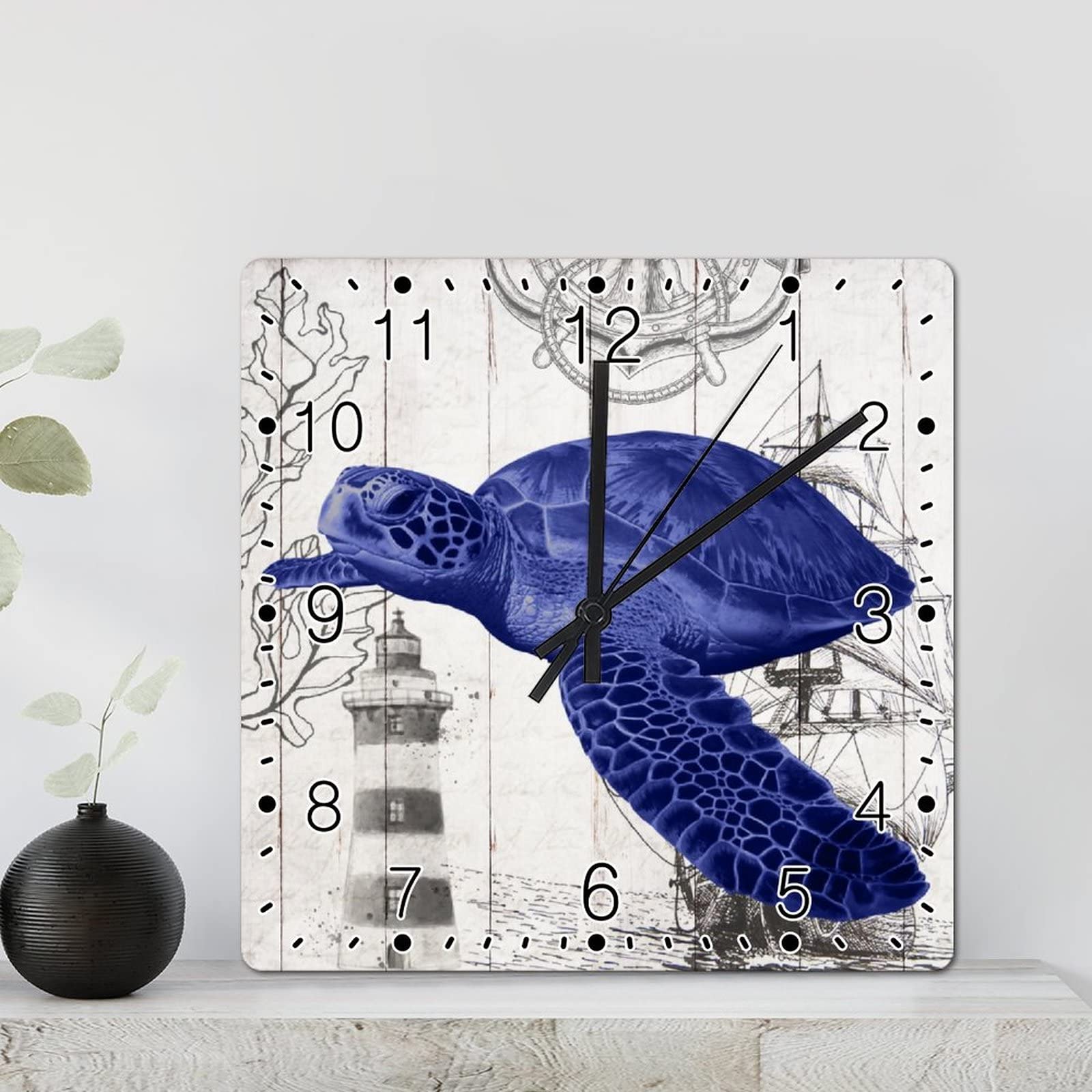 Horloge murale océan en forme de tortue, décoration de plage vintage pour chambre et cuisine
