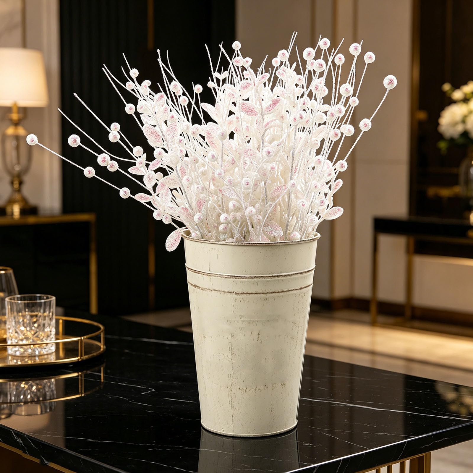 12 Piezas de Ramas de Bayas navideñas con Purpurina - Adornos navideños de ramitas Brillantes para Ramos de Boda y decoración de Invierno