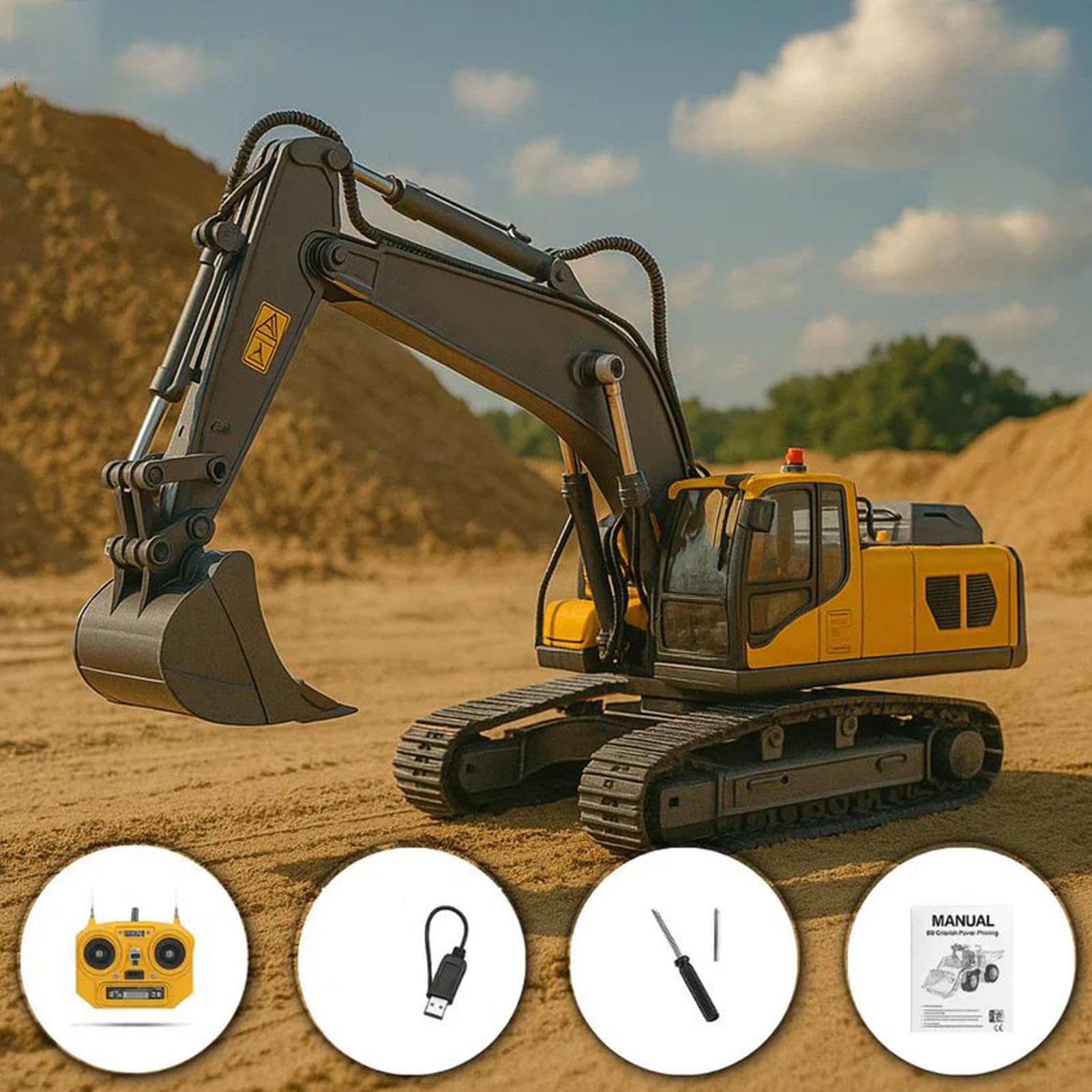 Générique Pelleteuse RC – Mini Tracteur Télécommandé | Jouet Véhicule de Construction avec Lumières & Sons, Rechargeable USB, Amusement Intérieur & Extérieur, Cadeau d’Anniversaire pour Garçons