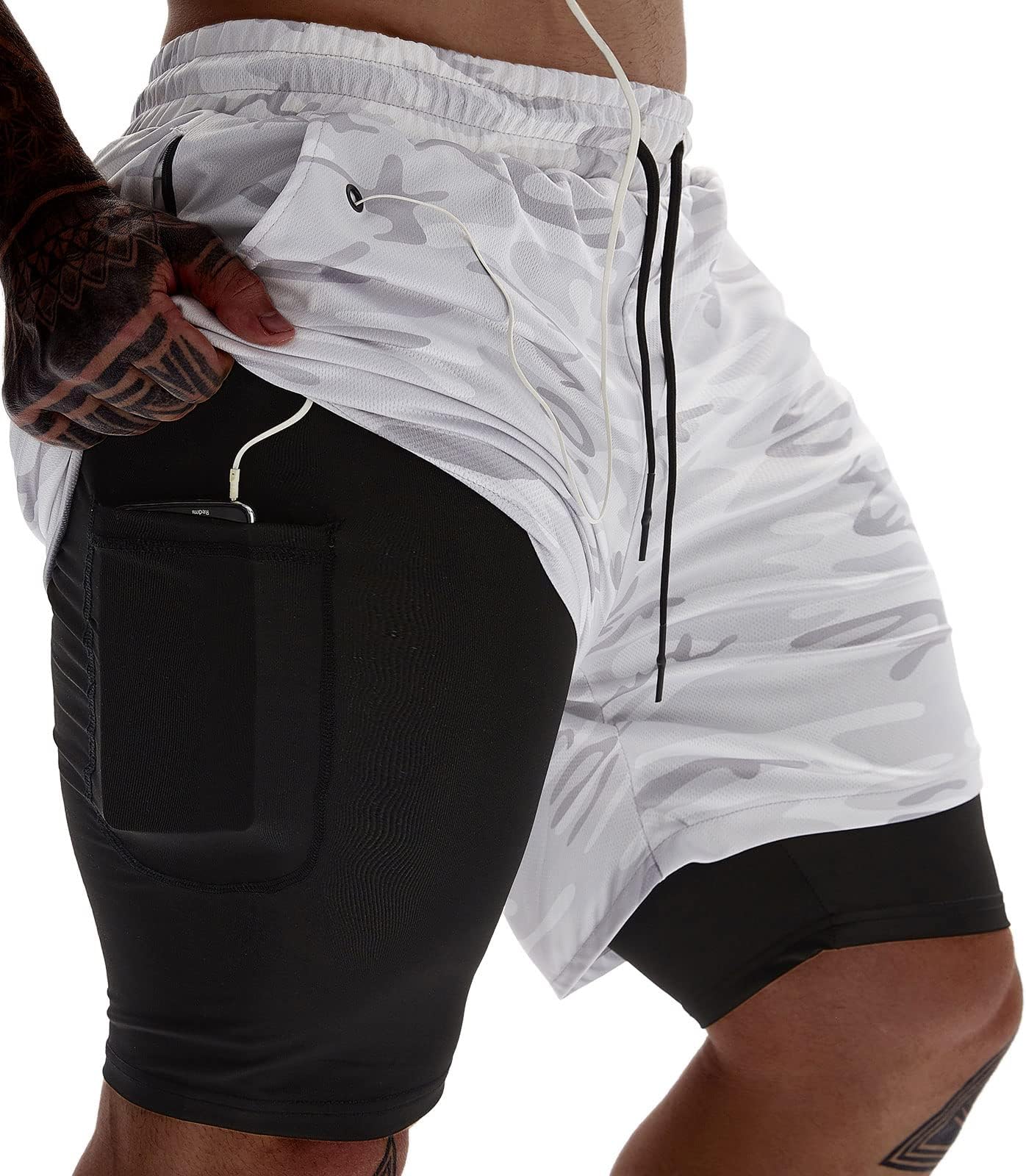 JWJMens 2 in 1 Running Shorts Quick Dry Gym Athletic Workout Clothes with Side Pockets