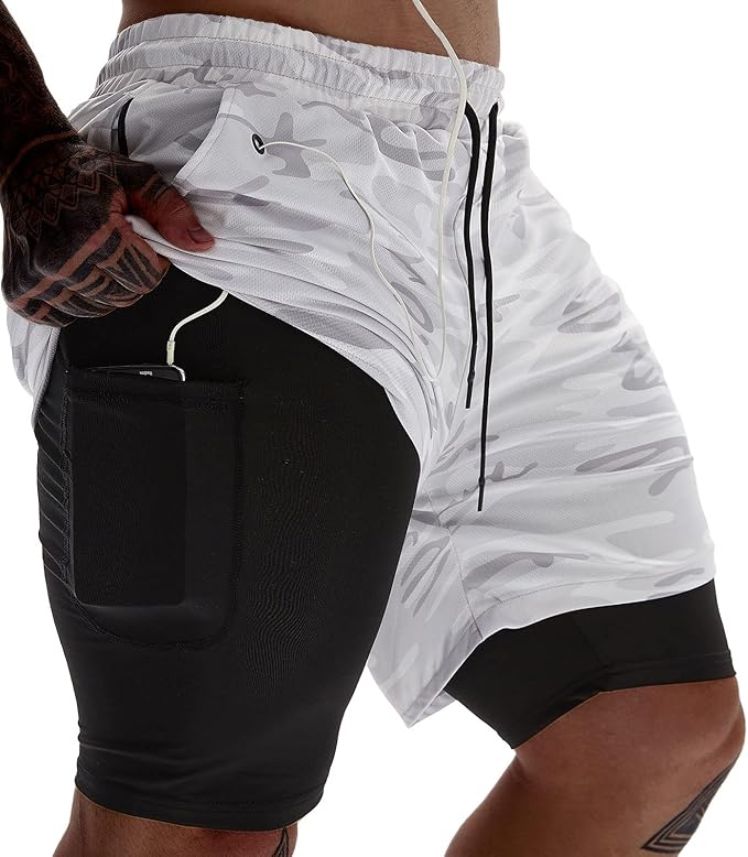 JWJ Men's 2 in 1 Running Shorts with Side Pockets
