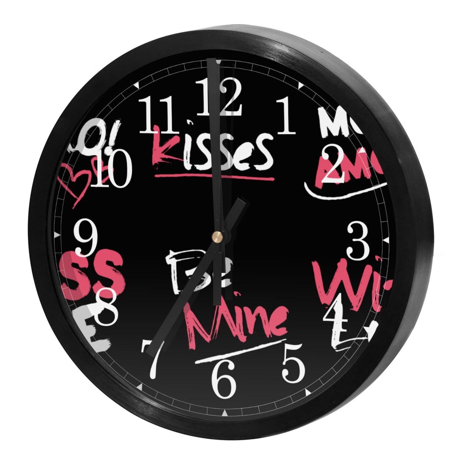 Horloge murale silencieuse à quartz ronde au design lettrage d'amour